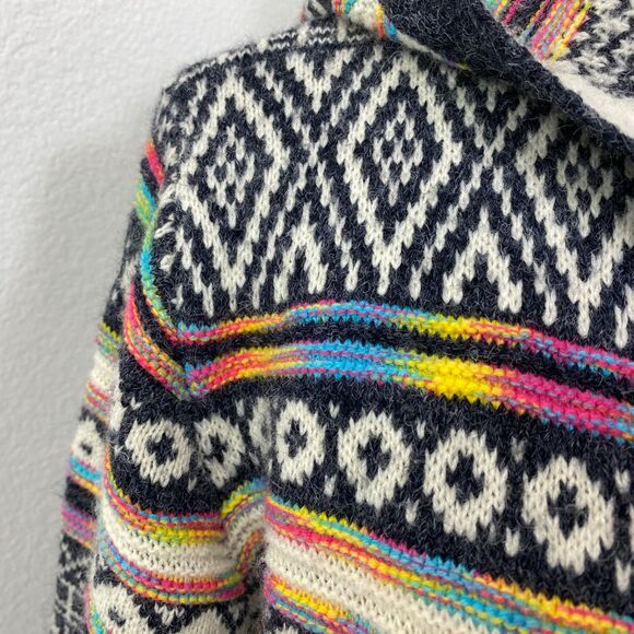 Monteau Long Open Cardigan XSmall Fair Isle Hooded Boho Cottage Hippie Preppy - Picture 3 of 11